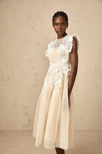 Annabelle Flower-appliqué Tulle Midi Dress