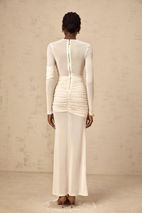 Véronique white ruched tulle maxi dress