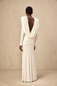 Wanda white ruched fitted maxi dress