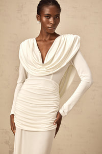 Wanda white ruched fitted maxi dress