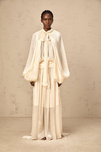 Mila pleated satin maxi dress in Neutrals