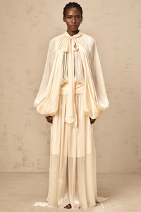 Mila pleated satin maxi dress in Neutrals