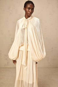 Mila pleated satin maxi dress in Neutrals