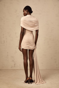 Gaëlle neutrals cape-design ruched fitted mini dress