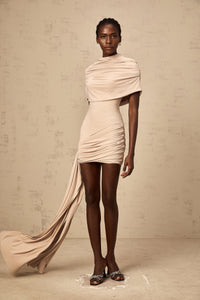 Gaëlle neutrals cape-design ruched fitted mini dress
