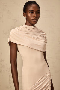 Gaëlle neutrals cape-design ruched fitted mini dress