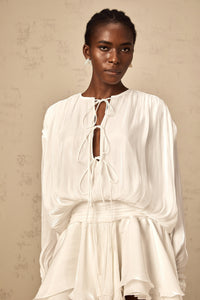 Mahault white pleated glitter-effect mini dress