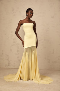 Josiane yellow off-shoulder sheer tulle maxi dress