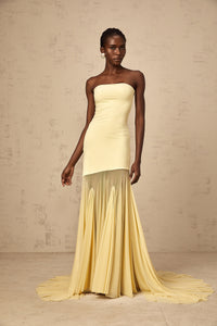 Josiane yellow off-shoulder sheer tulle maxi dress