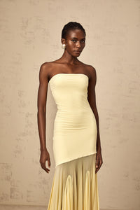 Josiane yellow off-shoulder sheer tulle maxi dress