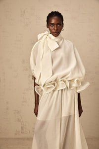 Honorine white tie-neck ruffled maxi dress