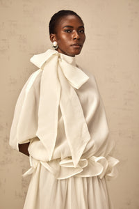 Honorine white tie-neck ruffled maxi dress