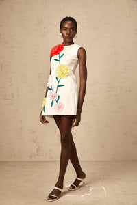 Véronique white 3d-petal sleeveless mini dress