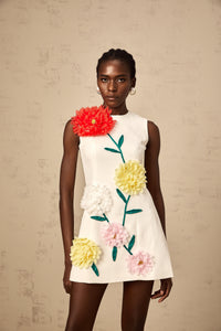 Véronique white 3d-petal sleeveless mini dress