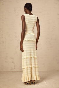 Airelle beige ruffled sleeveless knit maxi dress