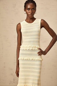 Airelle beige ruffled sleeveless knit maxi dress