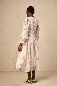 Vivien neutrals wistaria-print flared midi dress