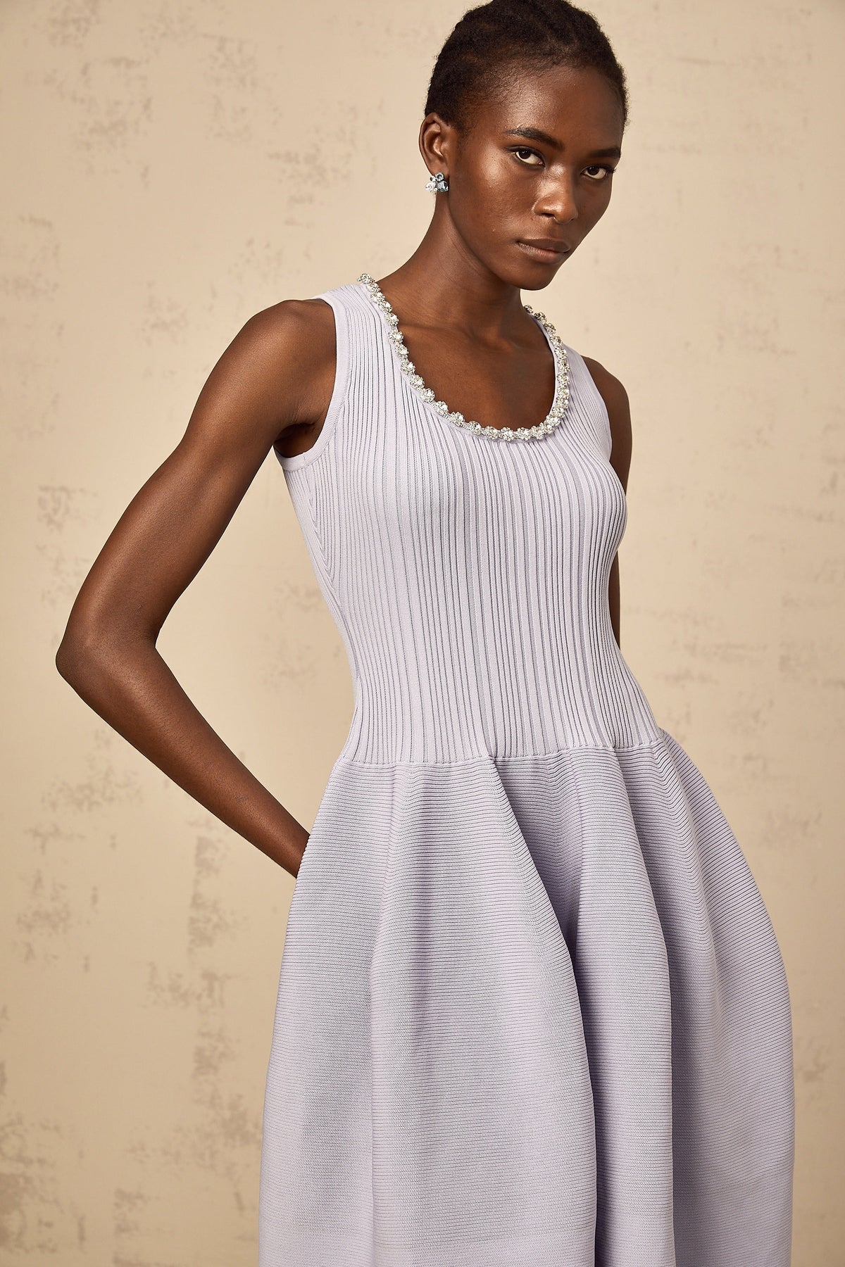 Aïda purple embellished ribbed-knit midi dress
