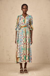 Cerise floral-print wrap midi dress