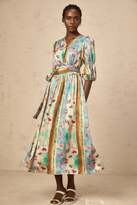 Cerise floral-print wrap midi dress