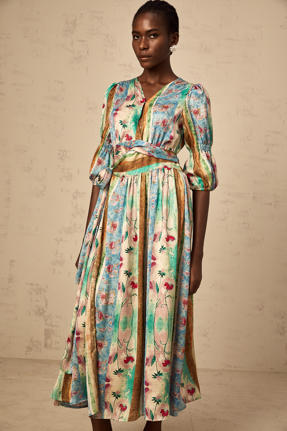 Cerise floral-print wrap midi dress