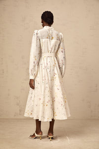 Zoé white floral-print tied midi dress