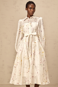 Zoé white floral-print tied midi dress