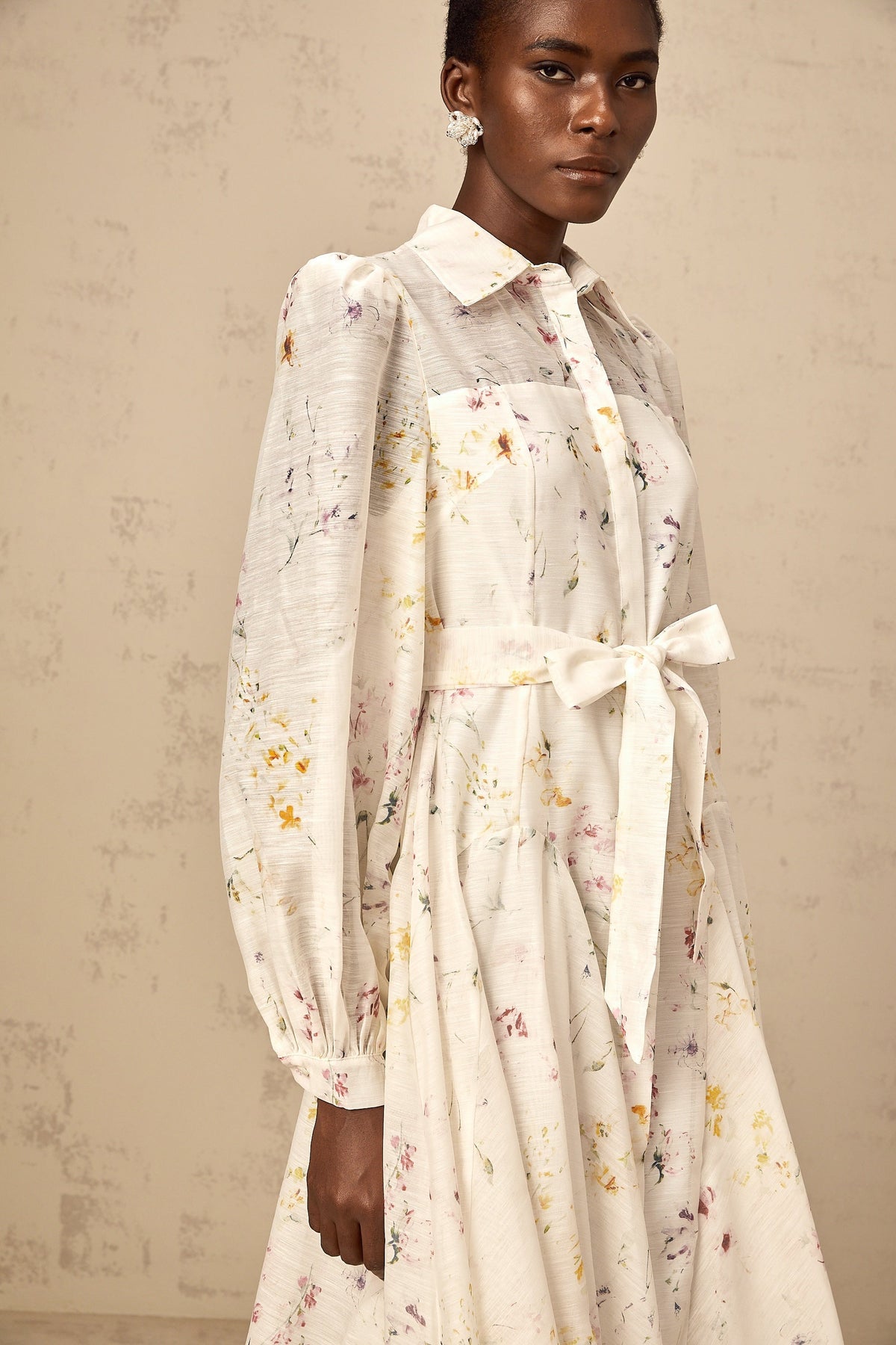 Zoé white floral-print tied midi dress