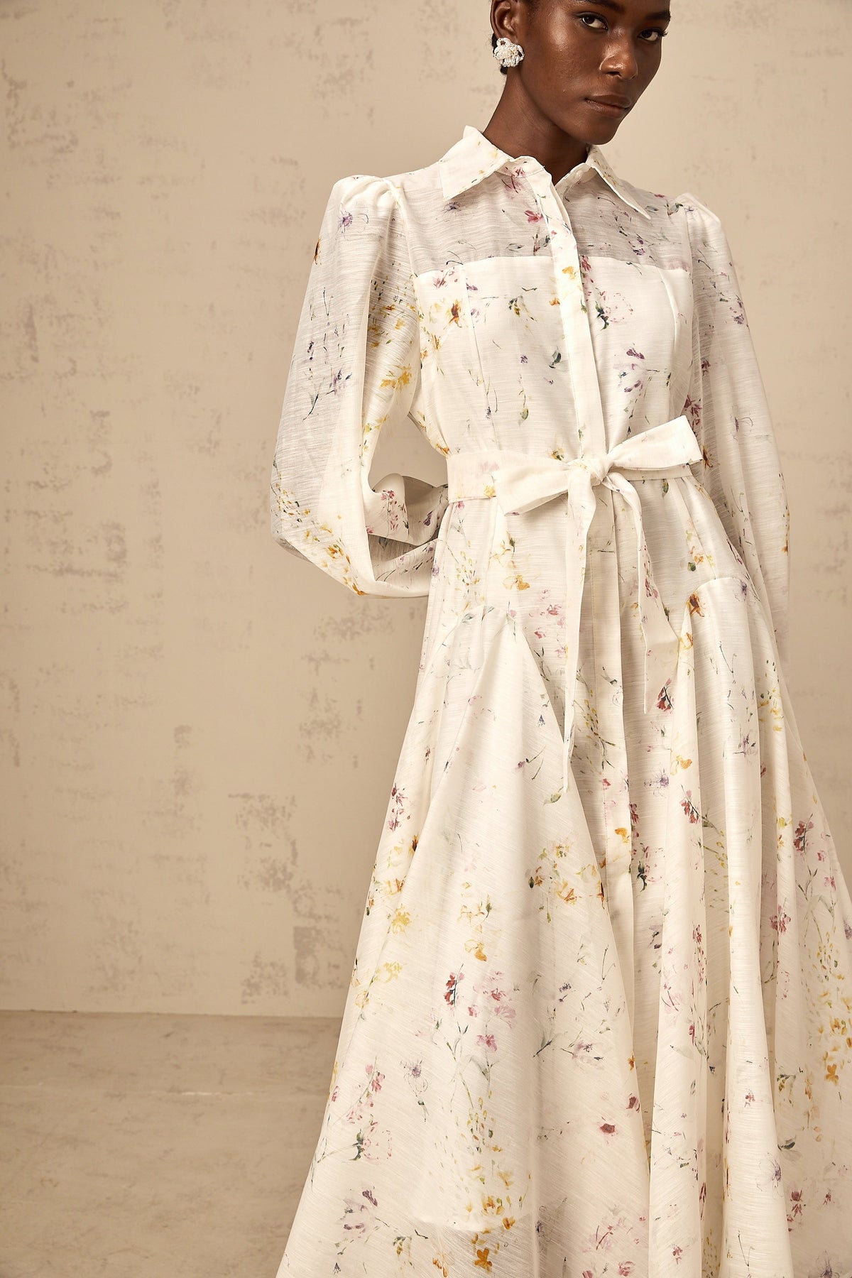 Zoé white floral-print tied midi dress