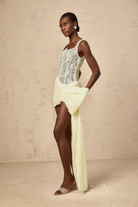 Gabrielle neutrals bowknot floral-lace-penal mini dress