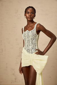 Gabrielle neutrals bowknot floral-lace-penal mini dress