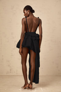 Isoline ribbon-design asymmetrical mini dress in Black