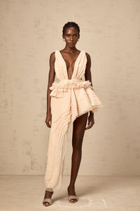 Isoline ribbon-design asymmetrical mini dress in Neutrals