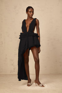 Isoline ribbon-design asymmetrical mini dress in Black