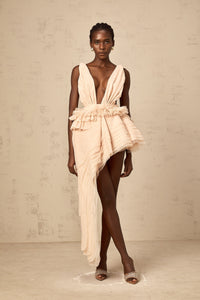 Isoline ribbon-design asymmetrical mini dress in Neutrals