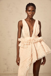 Isoline ribbon-design asymmetrical mini dress in Neutrals