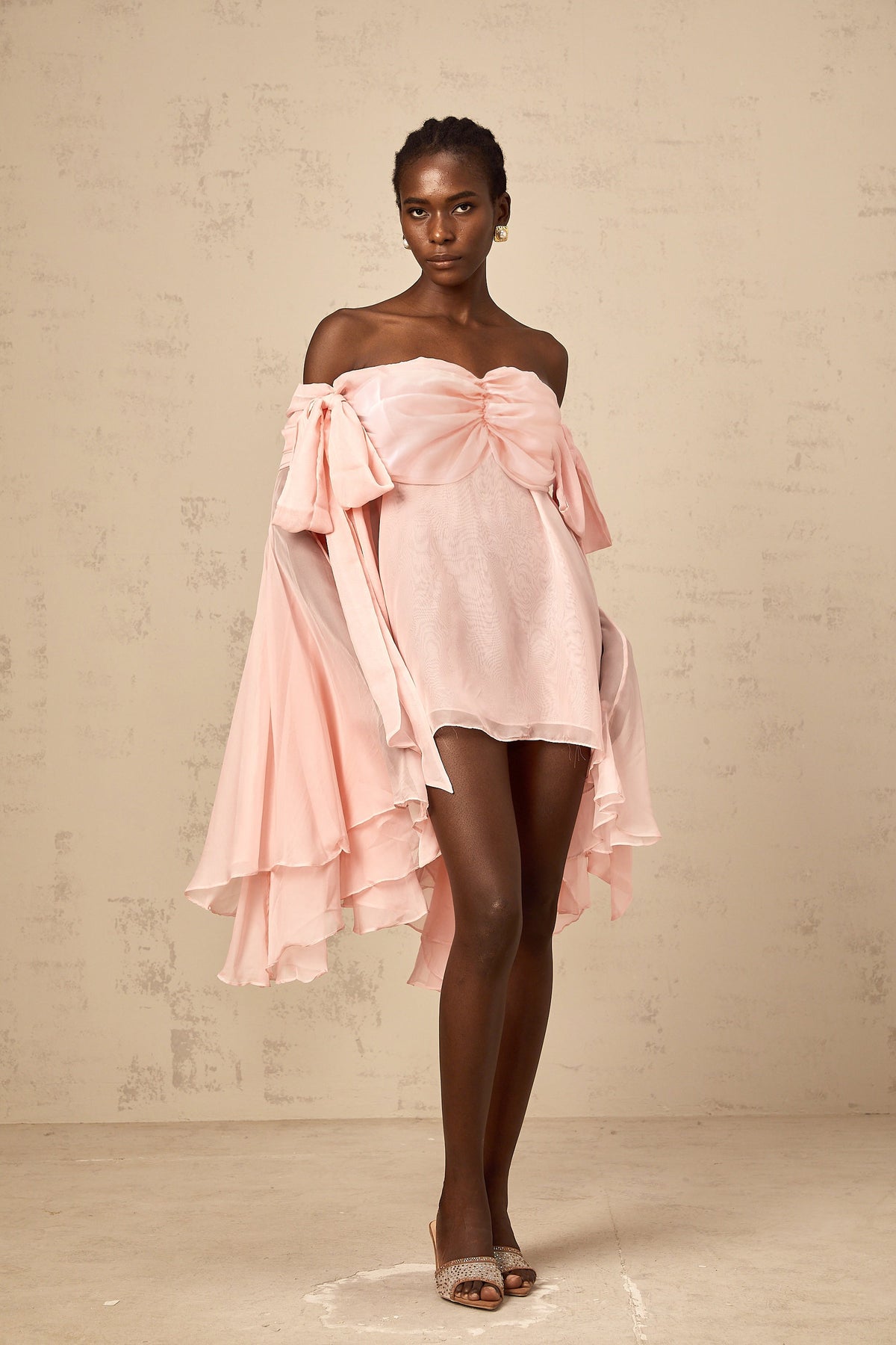 Avril pink bow draped slip mini dress