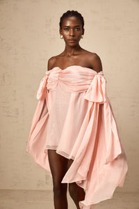 Avril pink bow draped slip mini dress