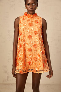 Orphée orange faux-flower mini dress
