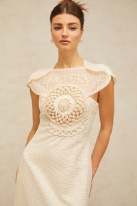 Bérengère white jacquard tulle-panel midi dress