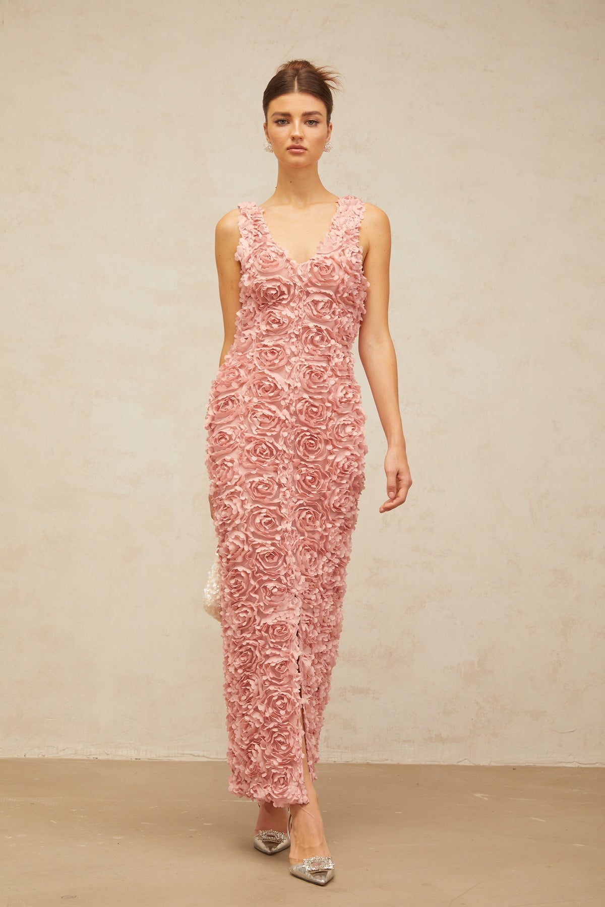Sylvie faux-flower V-neck maxi dress in Pink
