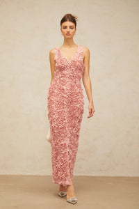 Sylvie faux-flower V-neck maxi dress in Pink