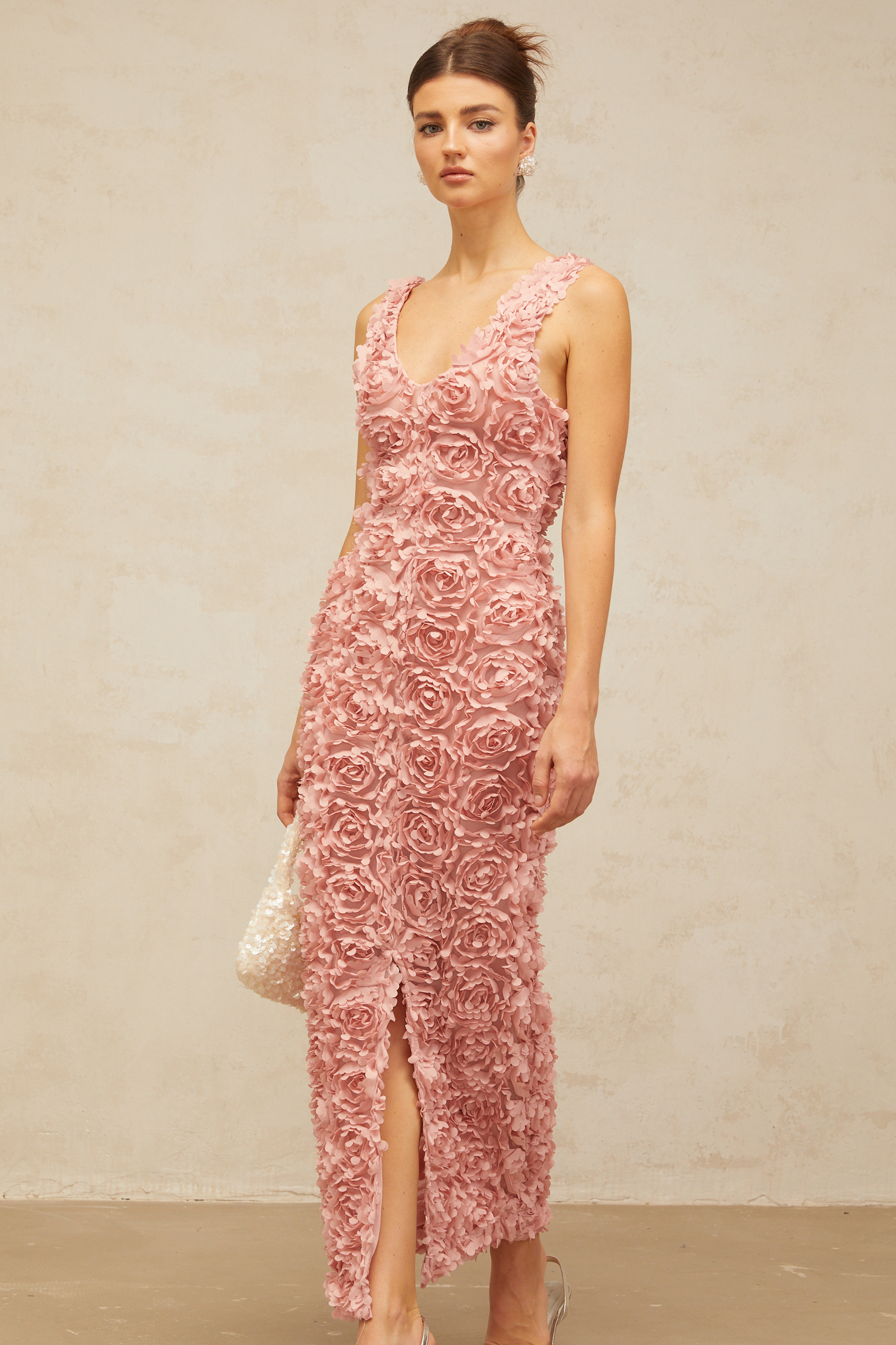 Sylvie faux-flower V-neck maxi dress in Pink