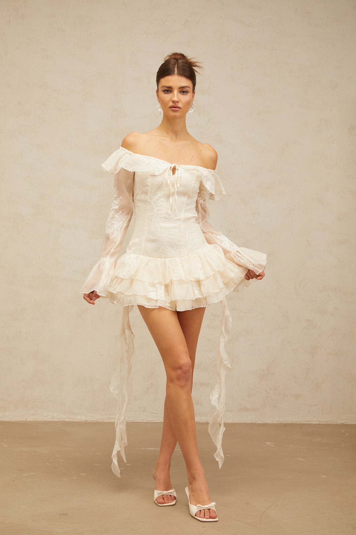 Désirée white off-shoulder embroidered mini dress