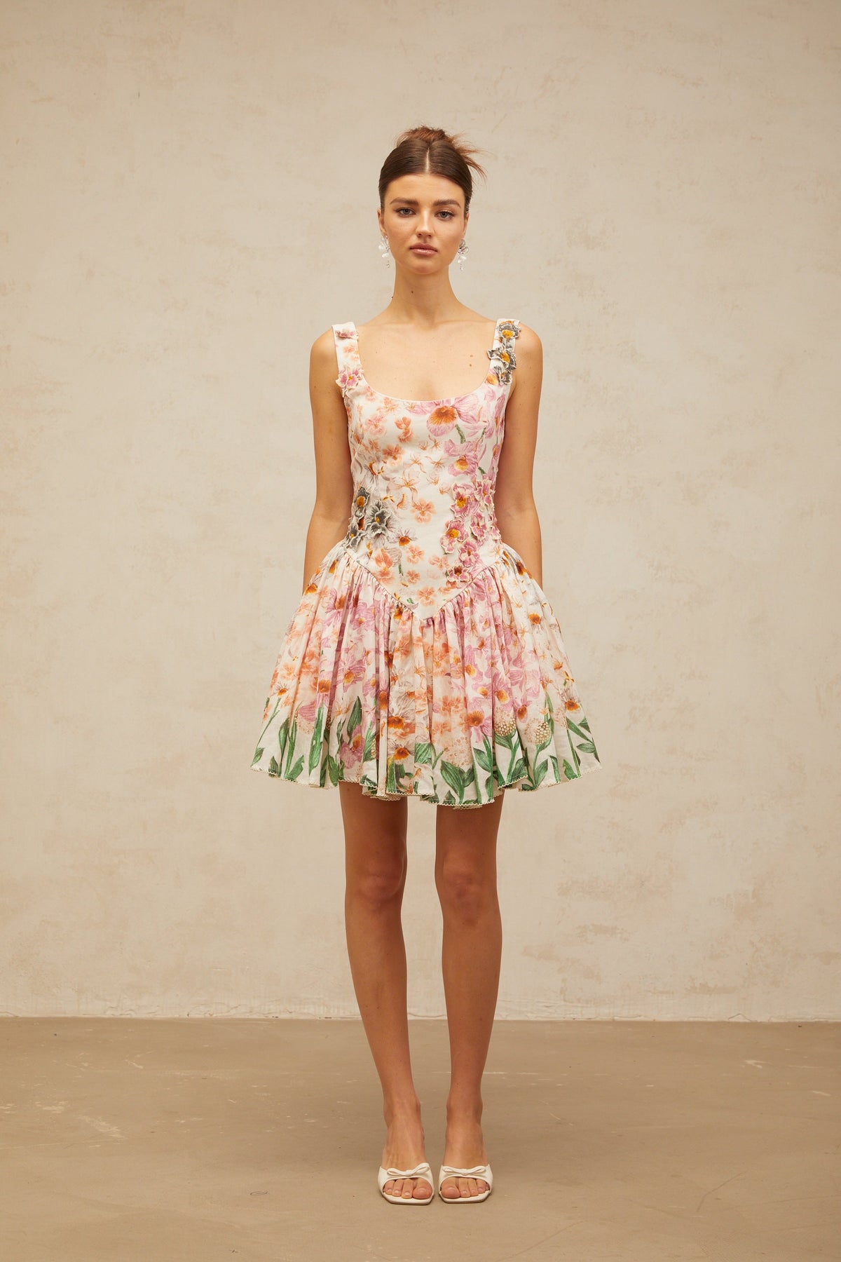 Michèle pink floral-print pleated mini dress