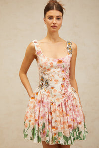 Michèle pink floral-print pleated mini dress