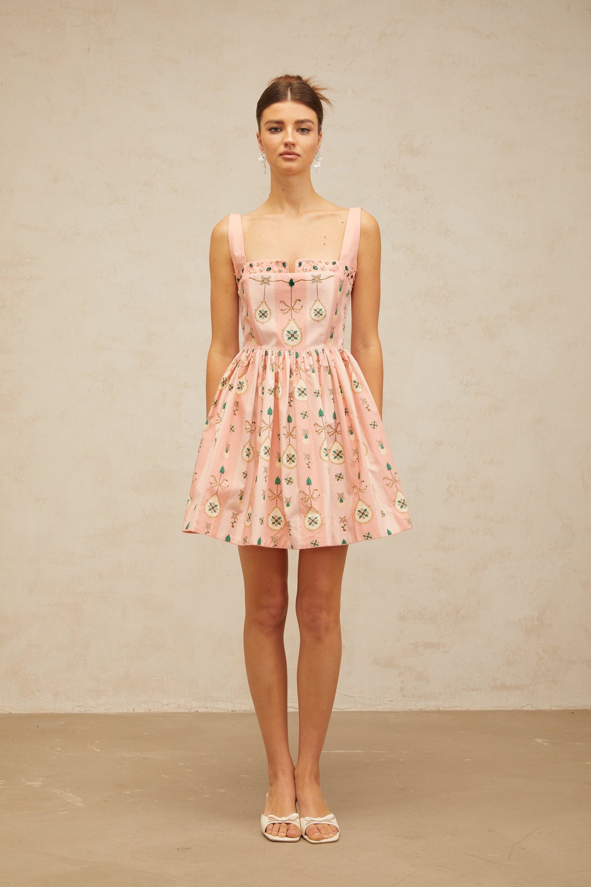 Osanne pink embellished pattern-print mini dress