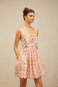 Osanne pink embellished pattern-print mini dress
