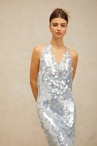 Babette blue halterneck sequined midi dress