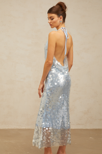Babette blue halterneck sequined midi dress